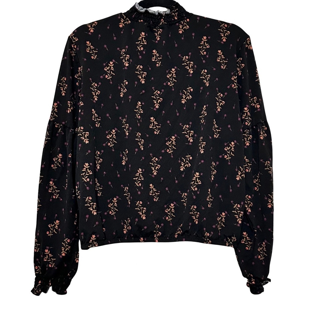Coco & Shay Black Floral Long Sleeve Blouse Mock Neck Ruffle Trim Top Size XL - Picture 2 of 5